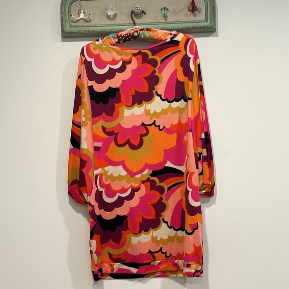 Trina Turk FAN FAIRE SWIM TUNIC DRESS psychedelic floral retro mini women’s XL - Picture 9 of 13